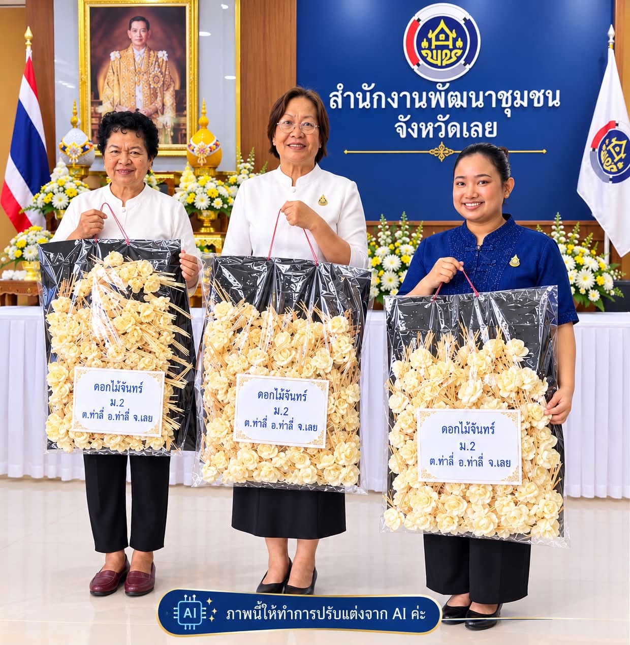 บ้านท่าลี่ หมู่ที่ 2 ร่วมส่งมอบดอกไม้จันทน์ 610 ดอก ให้แก่อำเภอท่าลี่